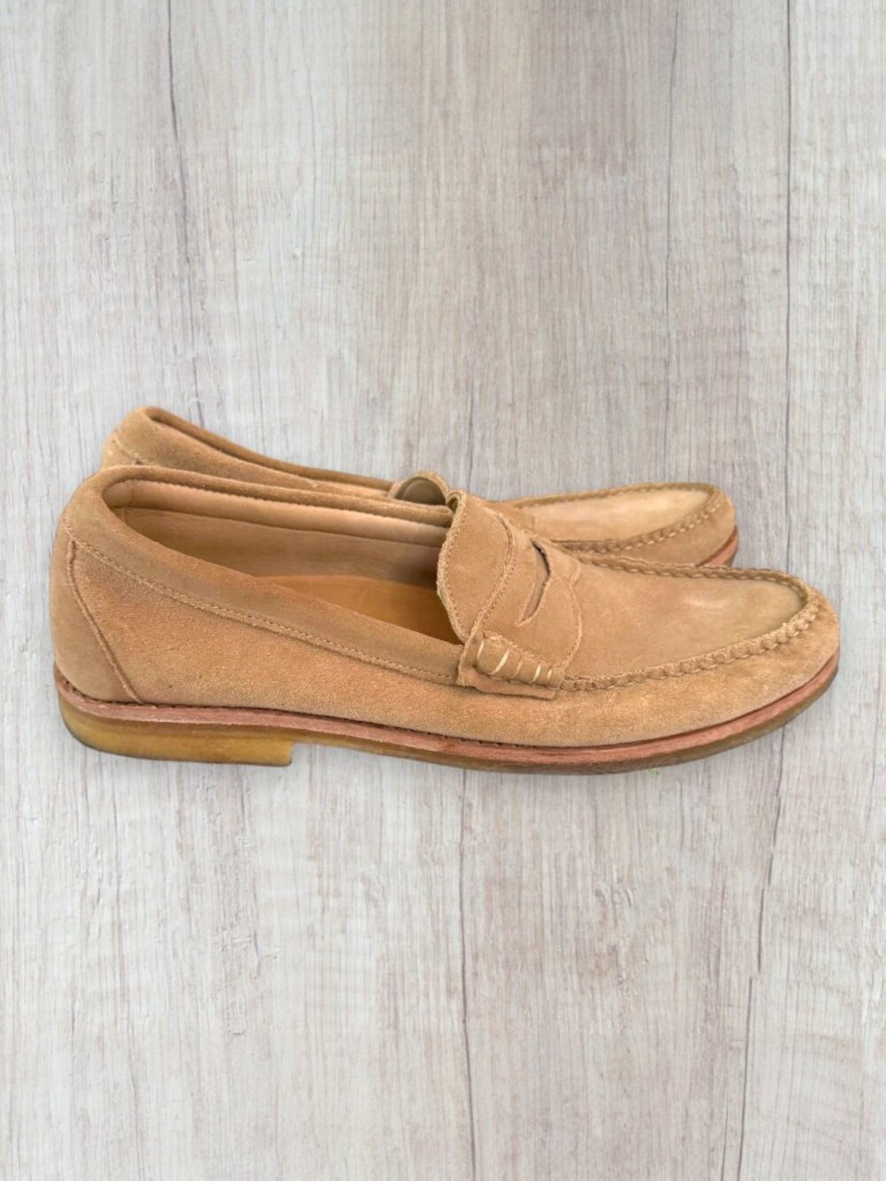 Allen Edmonds Catalina Tan Suede Penny Loafers Men's 10 10E Wide Made in USA